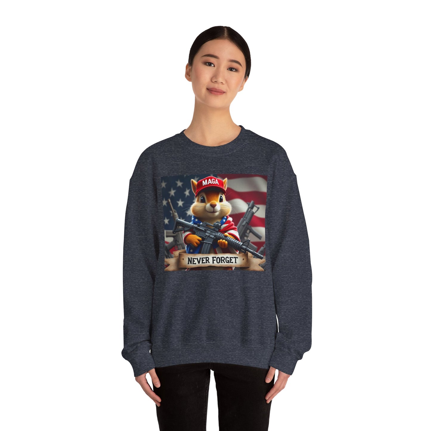 Peanut the Squirrel in MAGA Hat Crewneck Sweatshirt