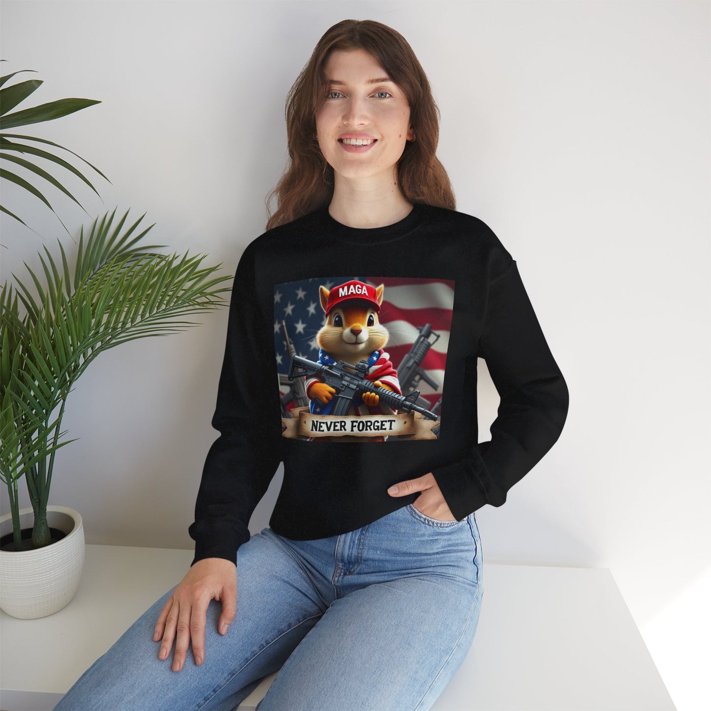 Peanut the Squirrel in MAGA Hat Crewneck Sweatshirt