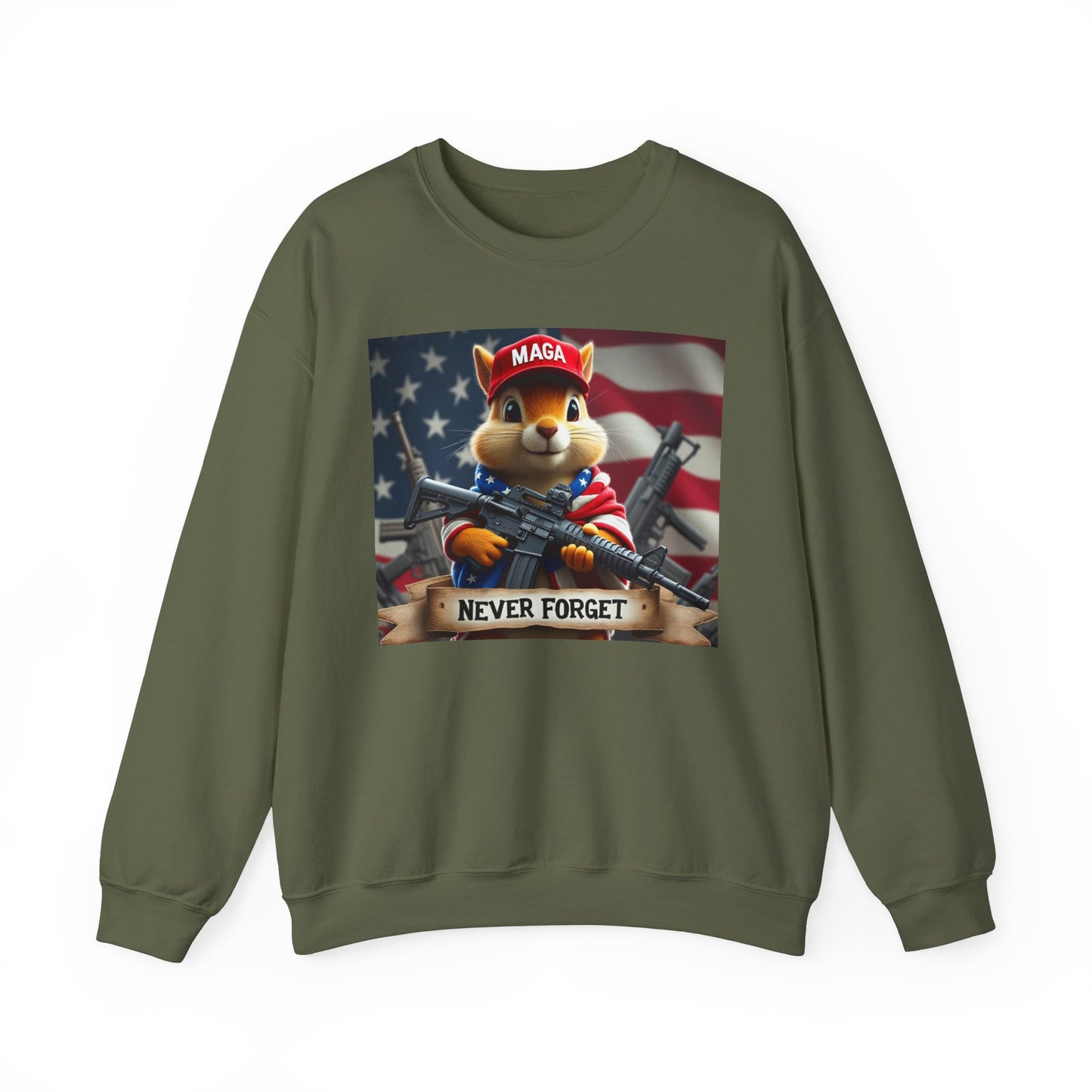 Peanut the Squirrel in MAGA Hat Crewneck Sweatshirt